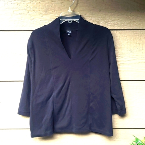 Rafaella Top sz 1x Stretch Knit Cotton V-Neck 3/4 Sleeves Black … - Picture 1 of 6